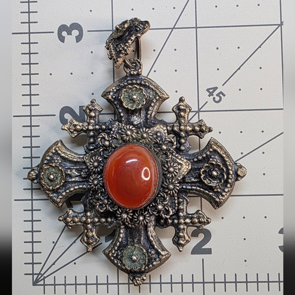 ANTIQUE CONTINENTAL 800 SILVER GOTHIC CROSS Brooch / Pendant | ca. 1900-1915 - Picture 12 of 12